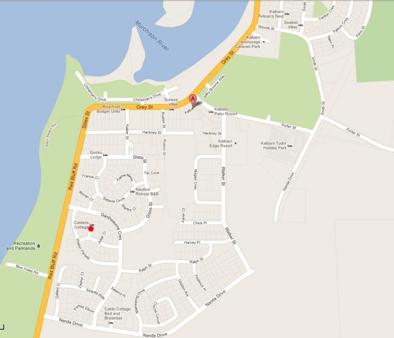 Map location of Caidans Cottage Kalbarri WA
